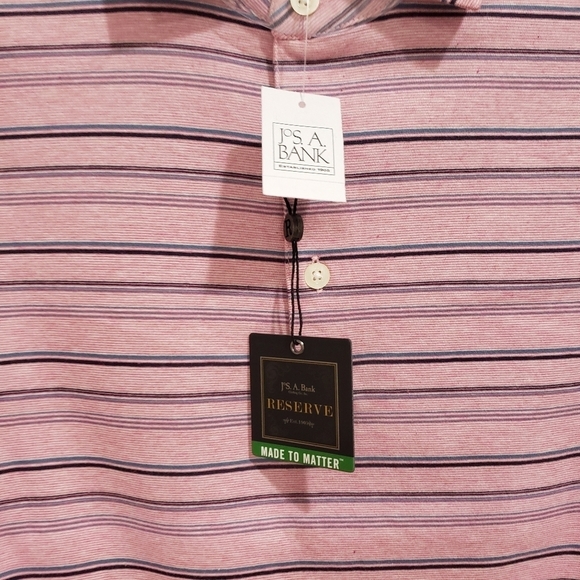 541- Jos A Bank Reserve Mens Short Sleeve Polo Size M Pink Navy Stripe NWT - Picture 4 of 7